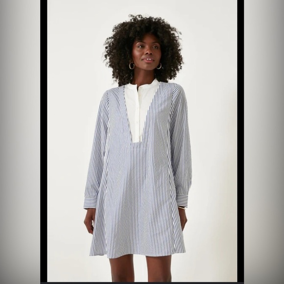 POMANDER PLACE Tuckernuck Blue White Striped Lottie Dress XLarge - Picture 1 of 6